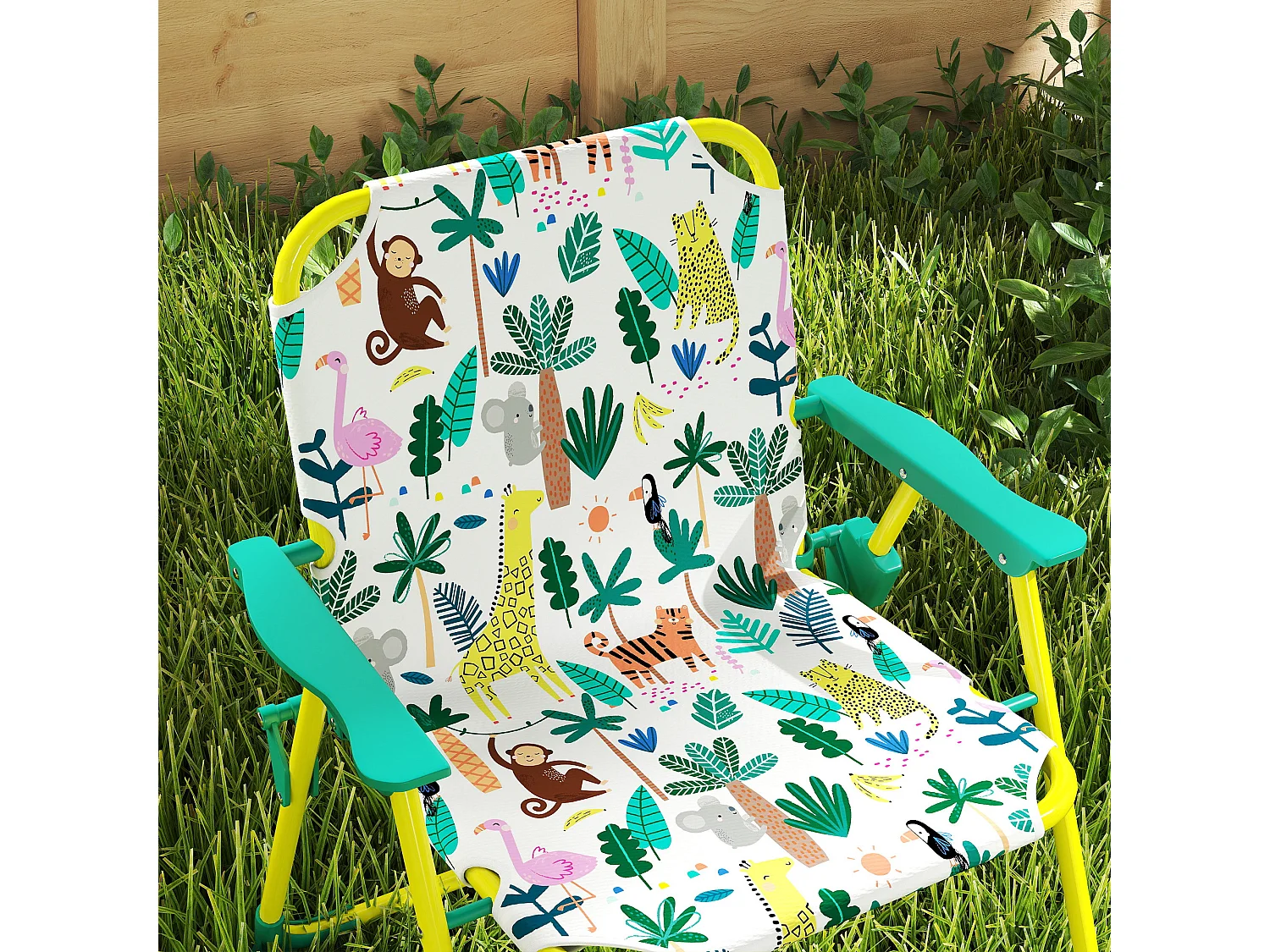 Tavolo da picnic bambini con ombrellone in metallo e poliestere verde