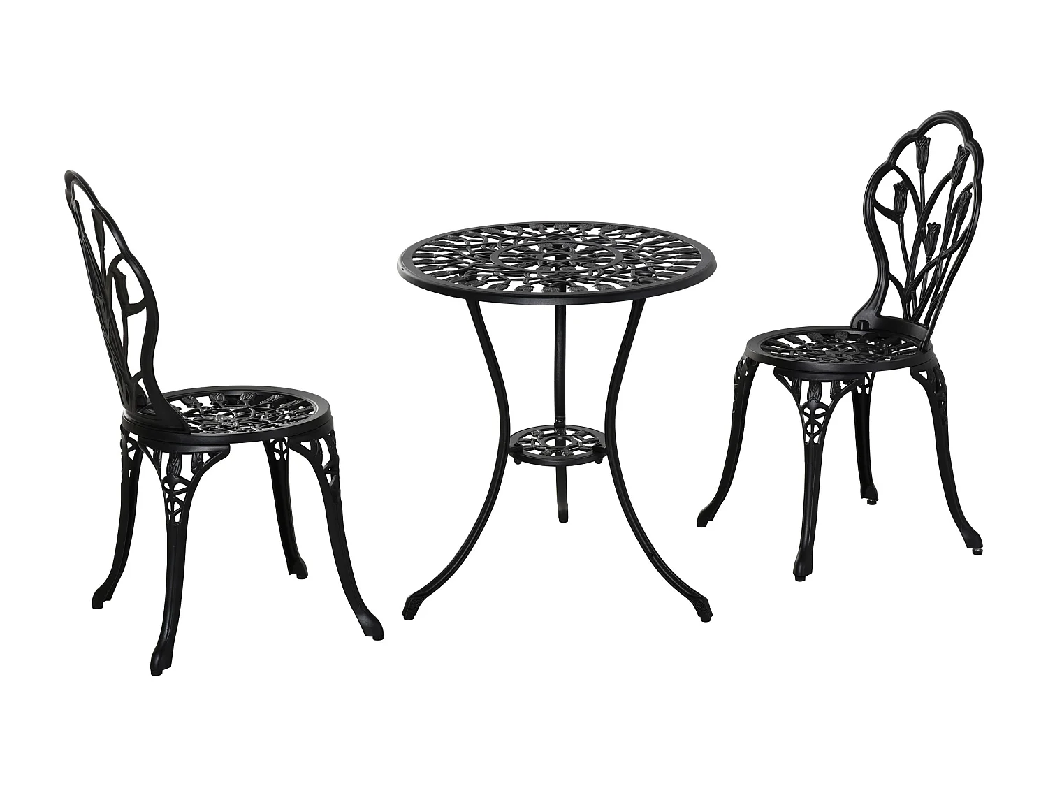 Set da giardino 3 pz con 2 sedie e tavolino rotondo in alluminio nero