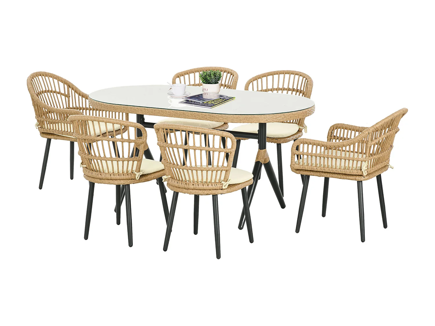 Set da giardino 7 pezzi in rattan pe con tavolo da pranzo e 6 sedie