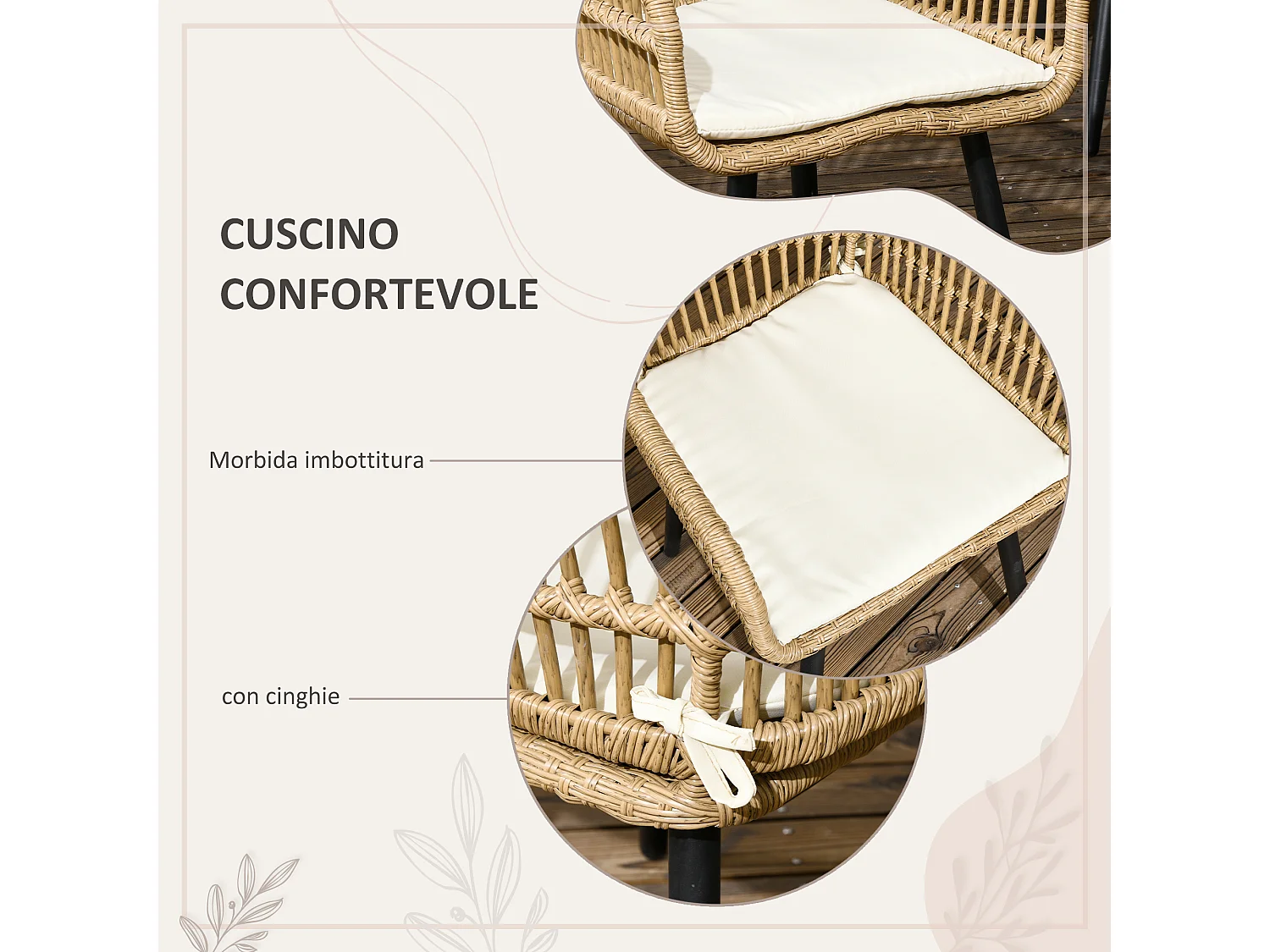Set da giardino 7 pezzi in rattan pe con tavolo da pranzo e 6 sedie