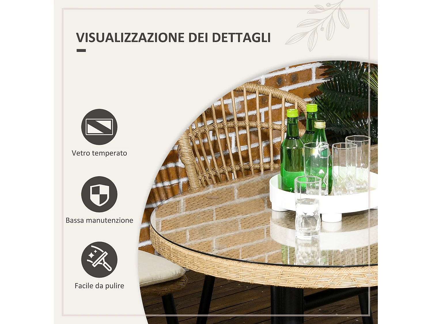 Set da giardino 7 pezzi in rattan pe con tavolo da pranzo e 6 sedie