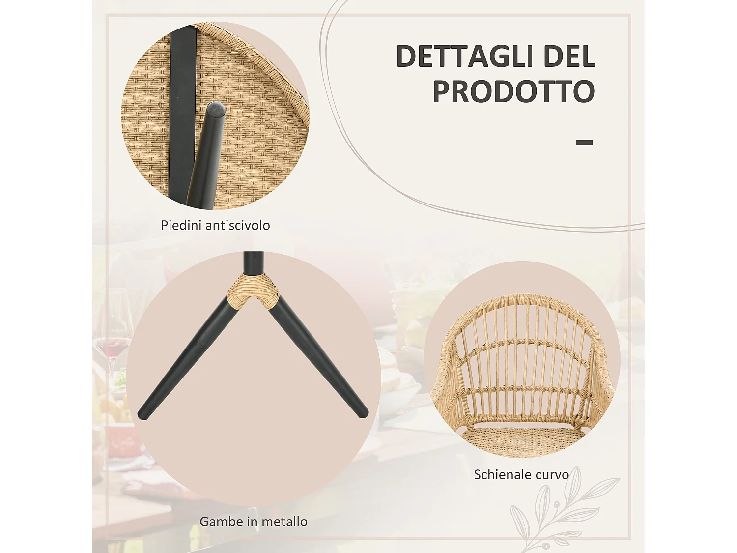 Set da giardino 7 pezzi in rattan pe con tavolo da pranzo e 6 sedie