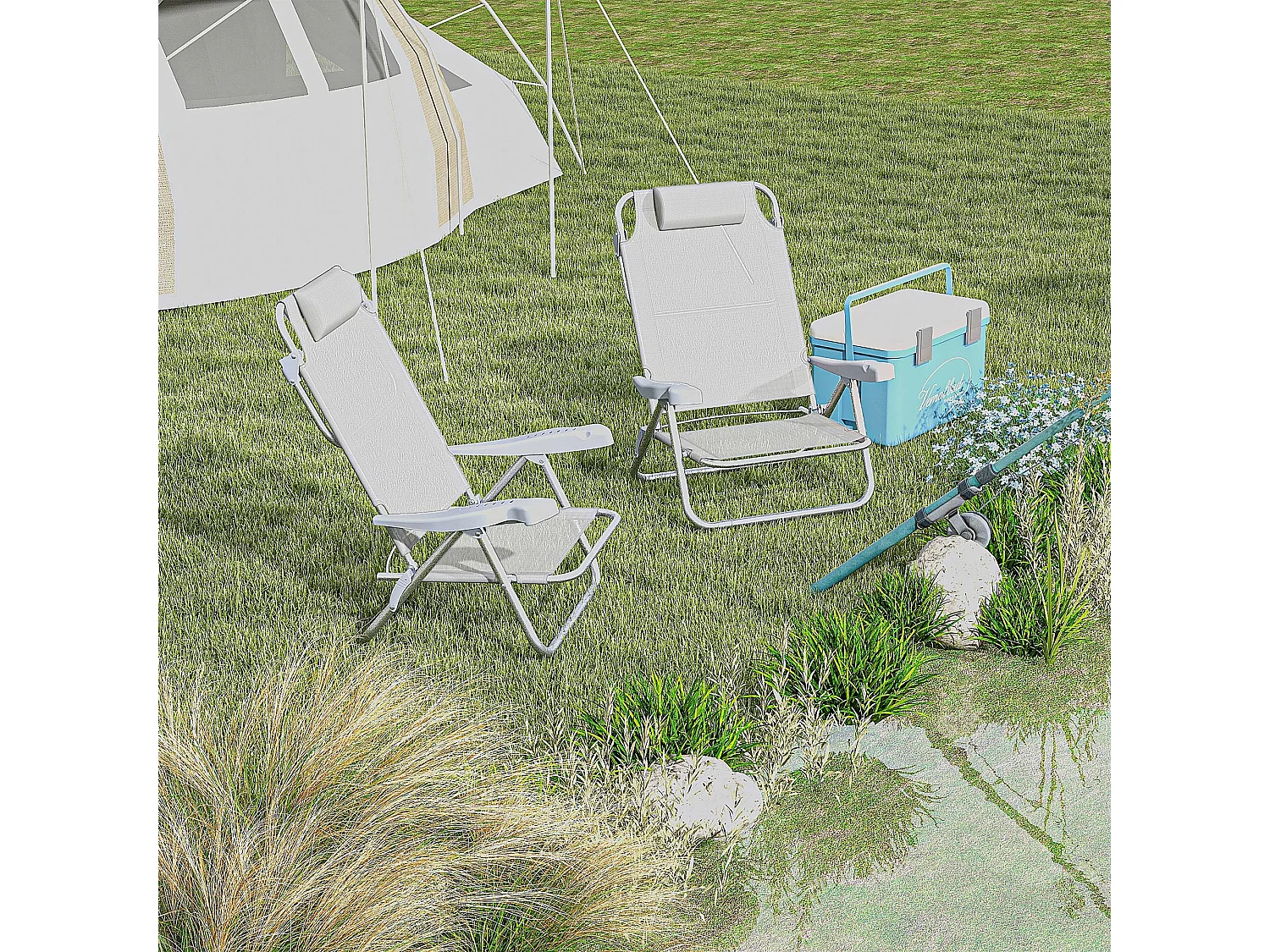 Set 2 sedie da pesca pieghevoli e reclinabili su 6 livelli grigio