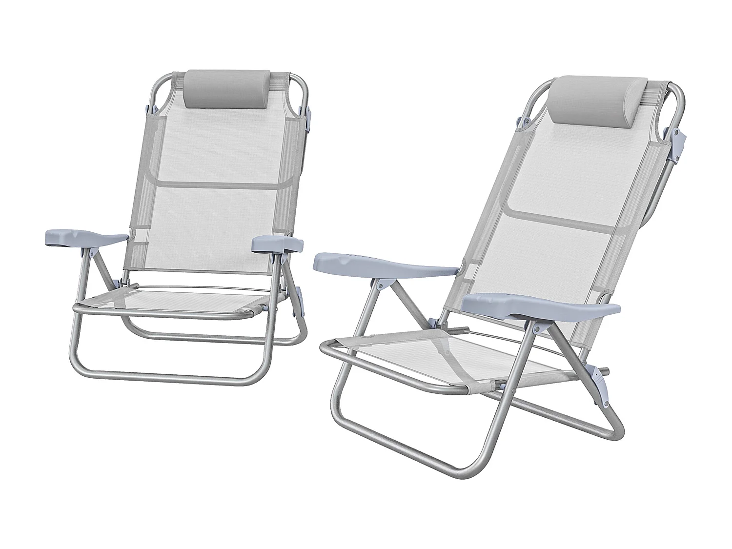 Set 2 sedie da pesca pieghevoli e reclinabili su 6 livelli grigio