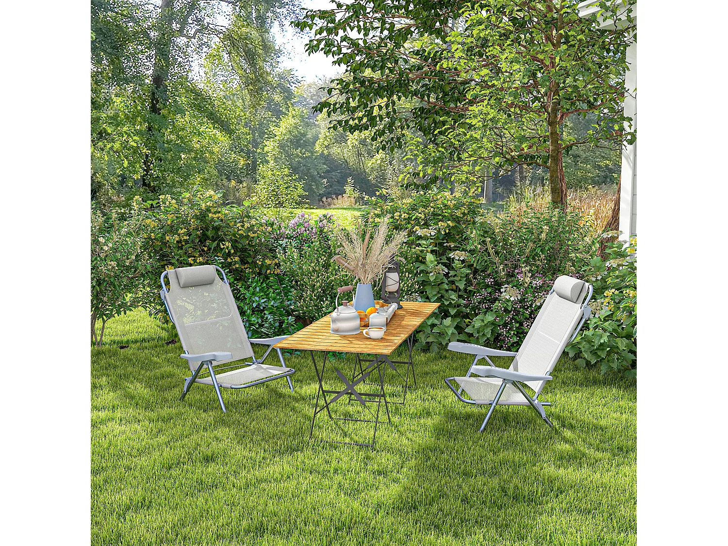 Set 2 sedie da pesca pieghevoli e reclinabili su 6 livelli grigio