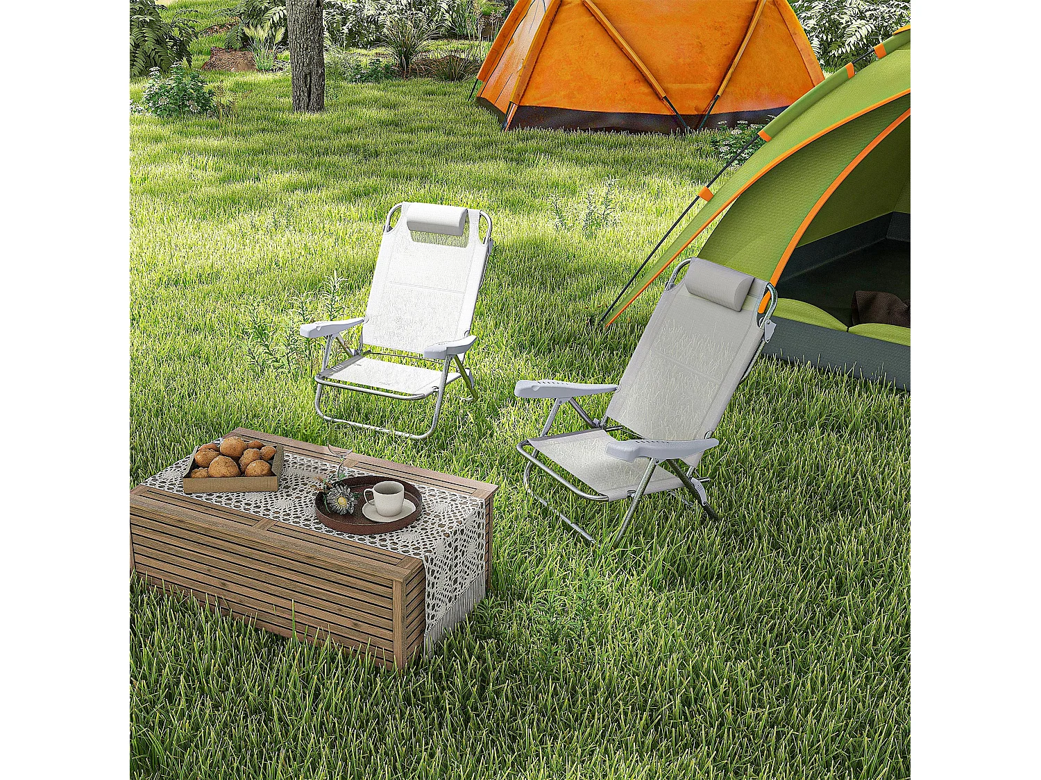 Set 2 sedie da pesca pieghevoli e reclinabili su 6 livelli grigio