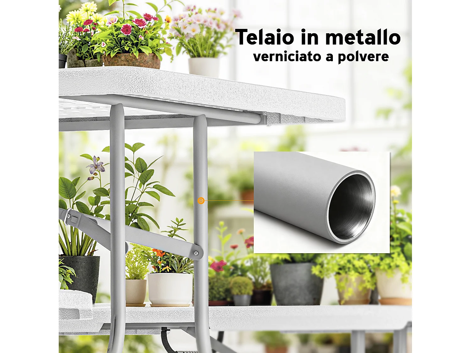 Set da pic nic pieghevole 3 pezzi con tavolo e 2 panche bianco grigio