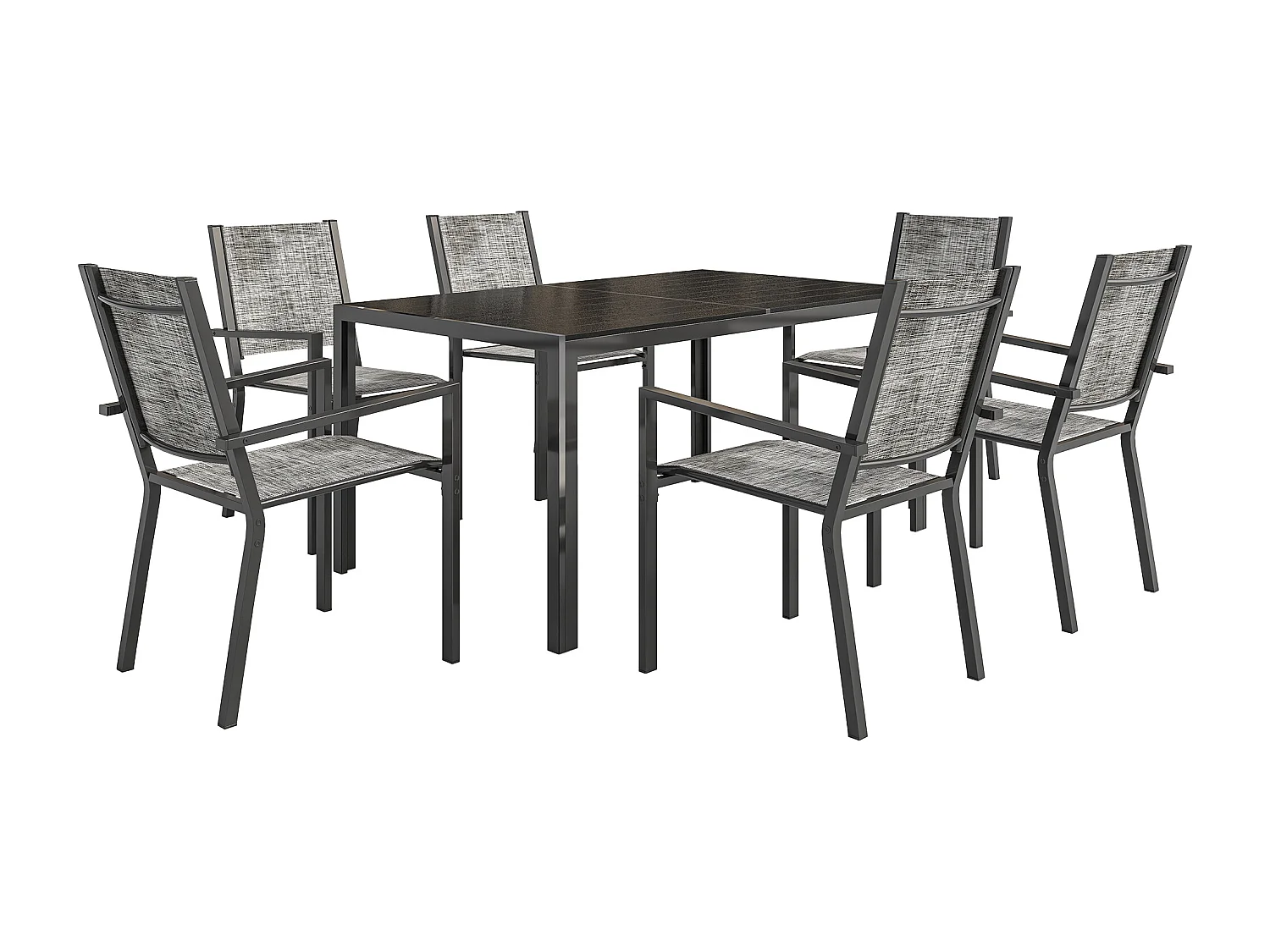 Set da giardino 7 pz con tavolo rettangolare e 6 sedie grigio e nero