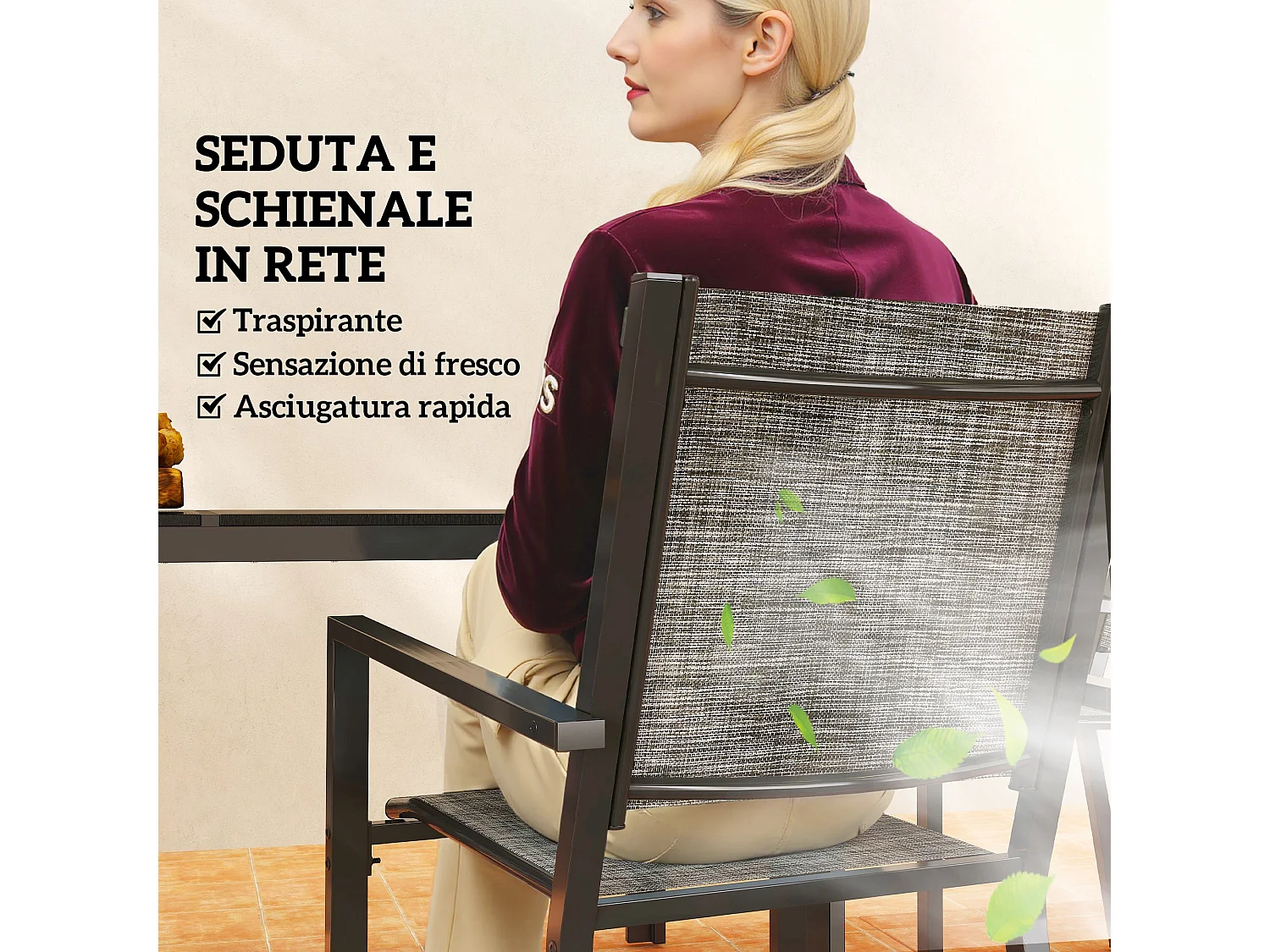 Set da giardino 7 pz con tavolo rettangolare e 6 sedie grigio e nero