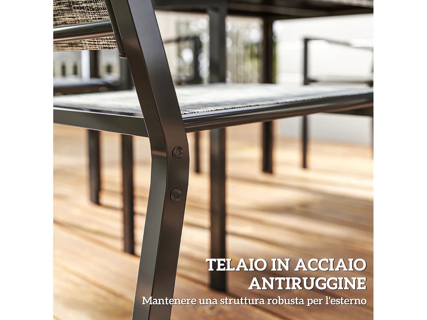 Set da giardino 7 pz con tavolo rettangolare e 6 sedie grigio e nero