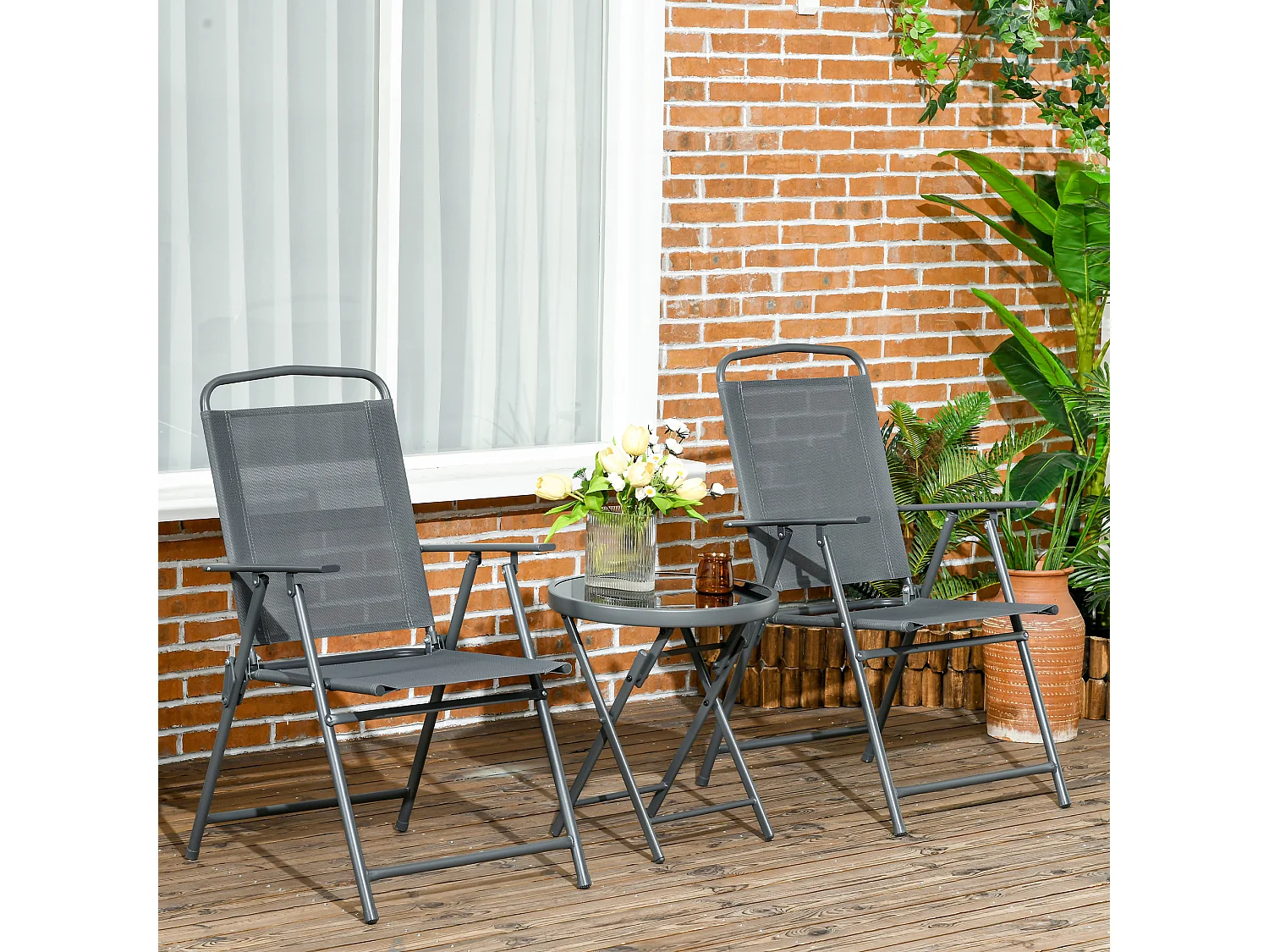 Set da giardino 3 pz con 2 sedie e tavolino da caffè grigio scuro