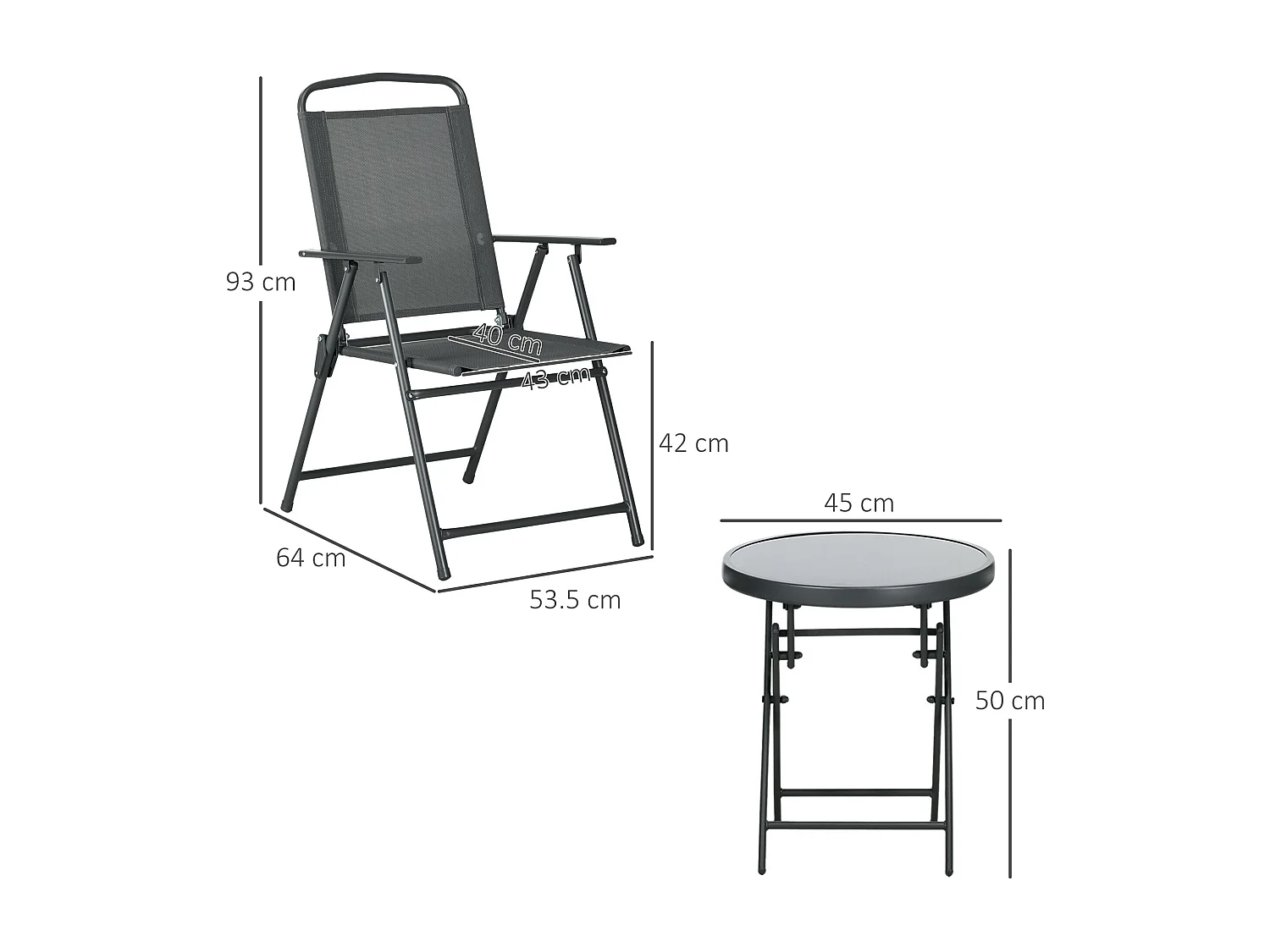 Set da giardino 3 pz con 2 sedie e tavolino da caffè grigio scuro