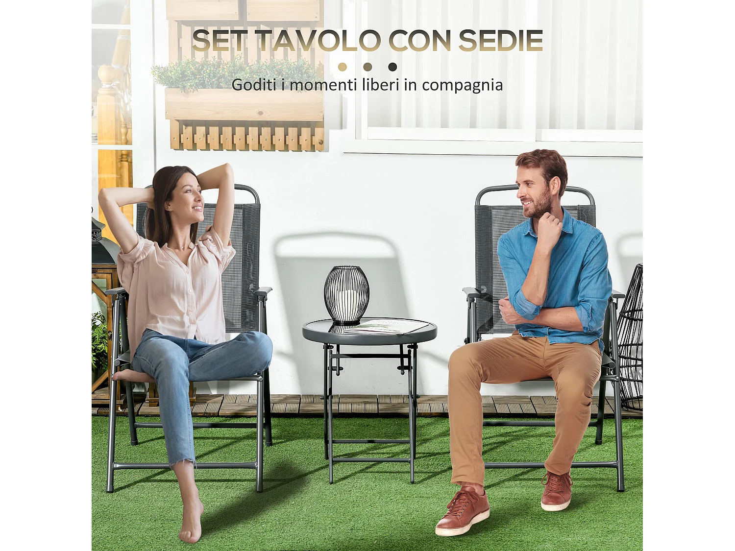 Set da giardino 3 pz con 2 sedie e tavolino da caffè grigio scuro