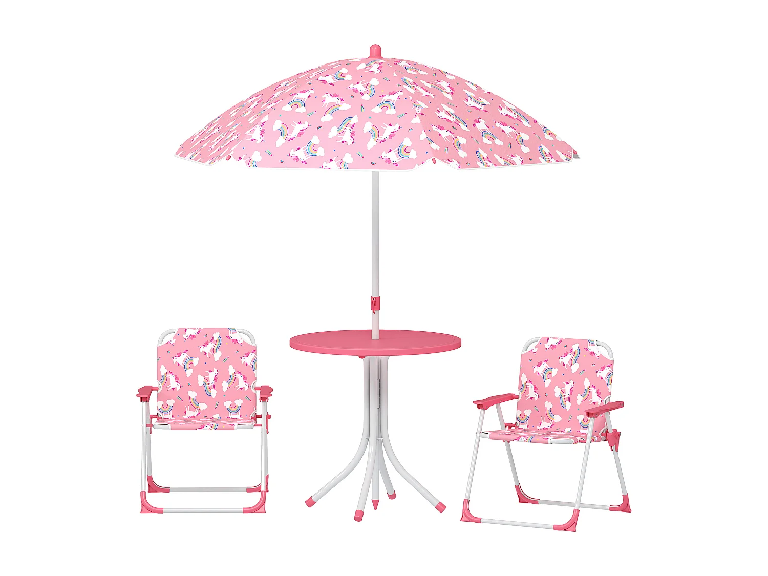 Tavolo picnic per bambini con ombrellone removibile tema giungla rosa