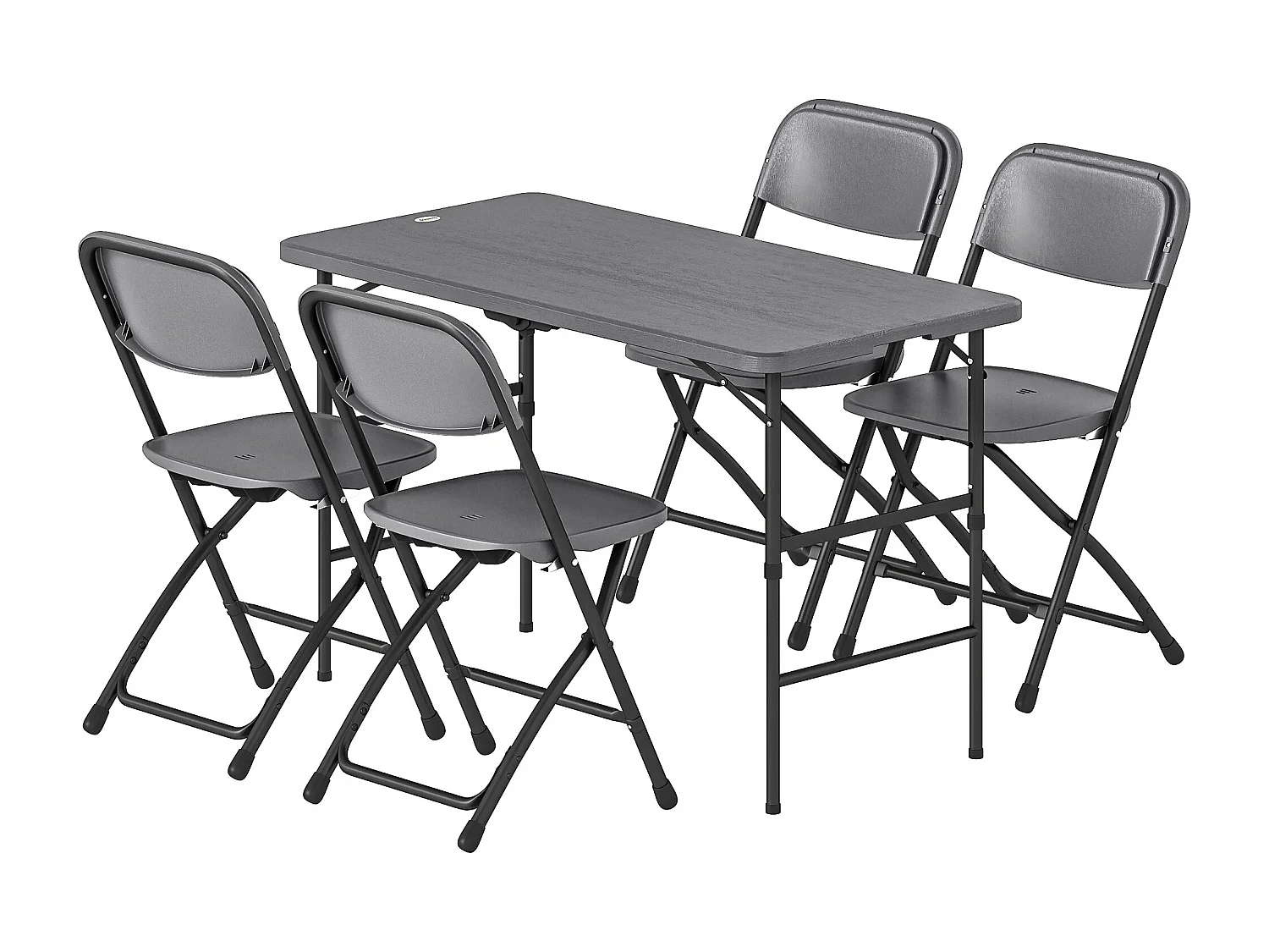 Set tavolo e 4 sedie da giardino pieghevoli in hdpe grigio scuro