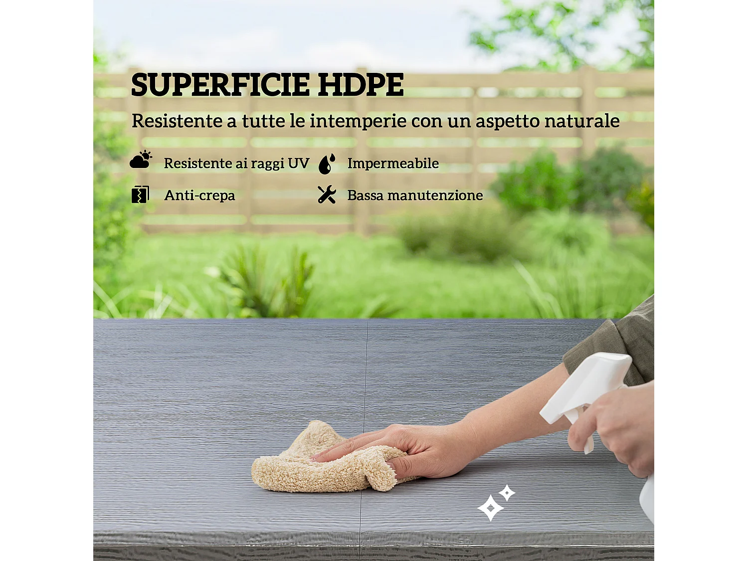 Set tavolo e 4 sedie da giardino pieghevoli in hdpe grigio scuro