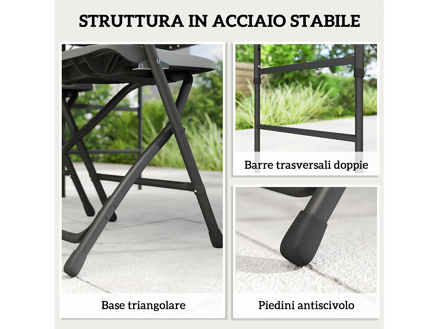 Set tavolo e 4 sedie da giardino pieghevoli in hdpe grigio scuro