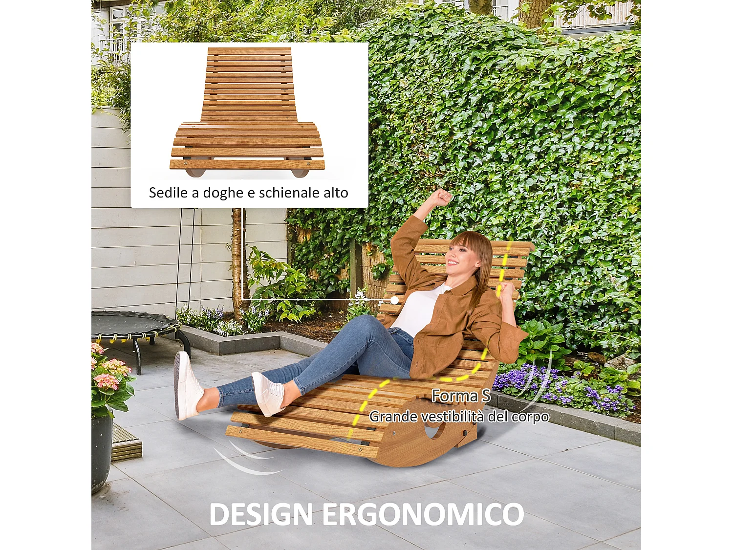 Sedia a dondolo da giardino a s in legno con seduta ergonomica