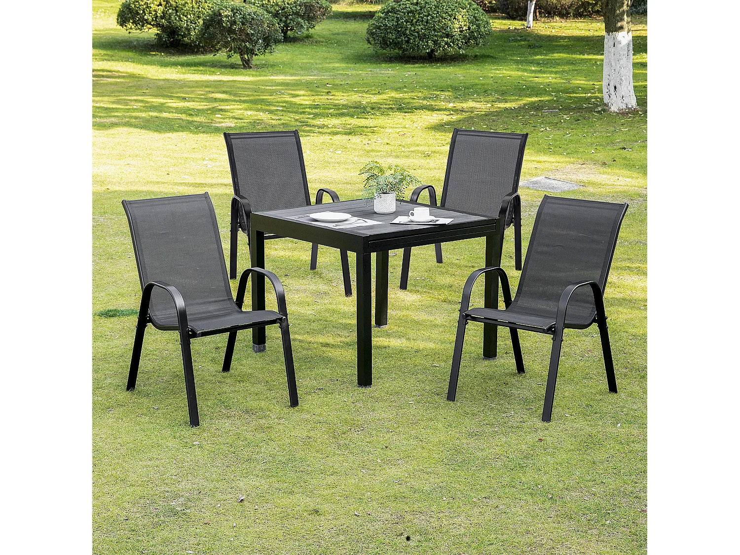 Set 4 sedie da giardino in metallo e tessuto traspirante