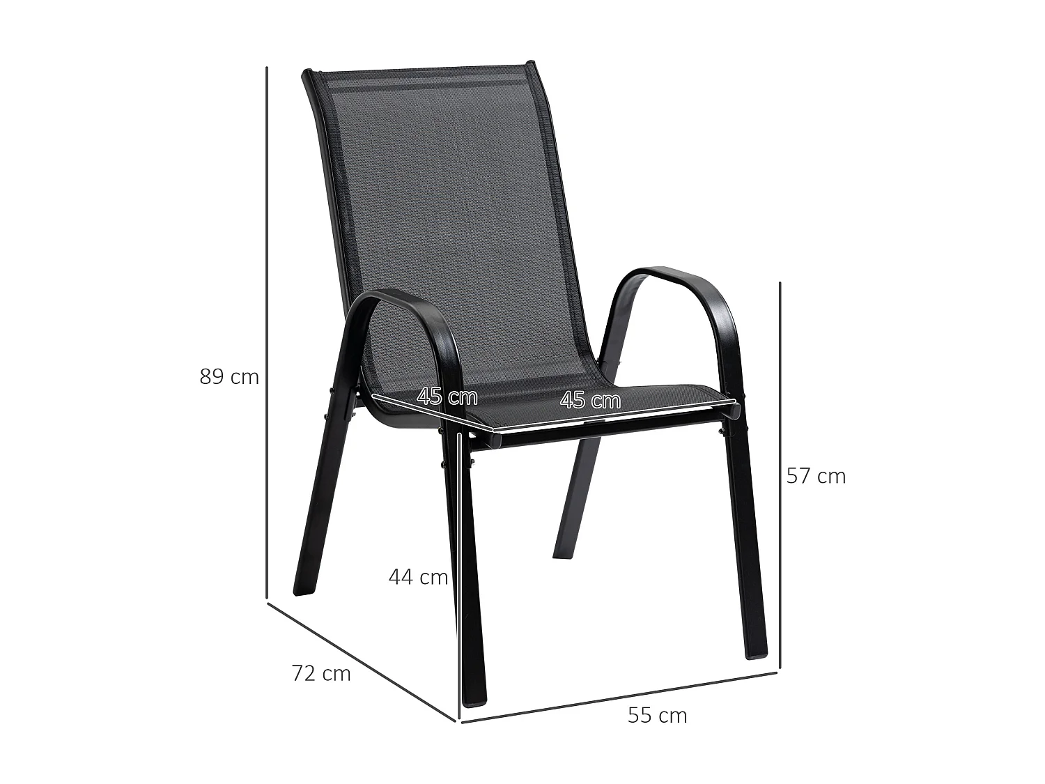 Set 4 sedie da giardino in metallo e tessuto traspirante