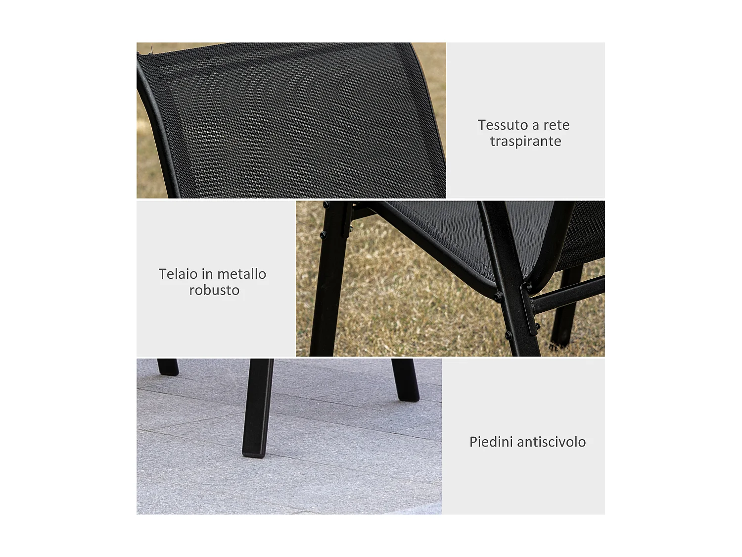 Set 4 sedie da giardino in metallo e tessuto traspirante