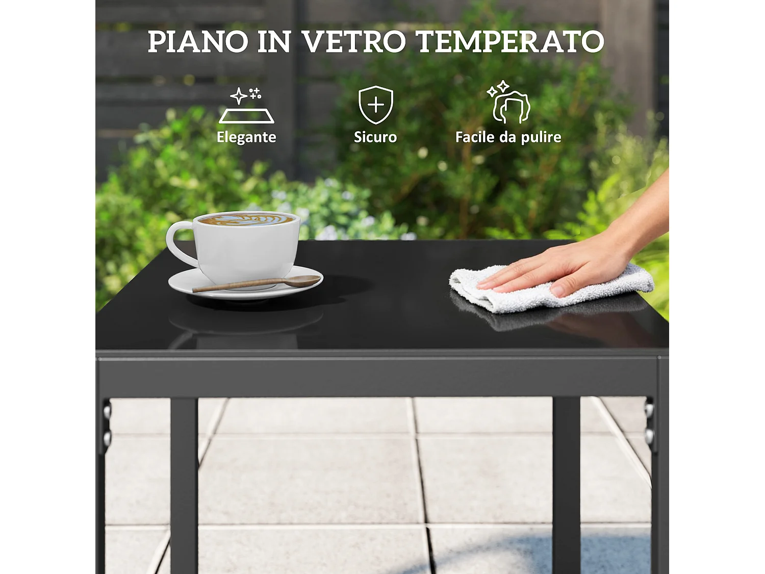 Salotto da giardino in rattan con 2 poltrone e tavolino nero