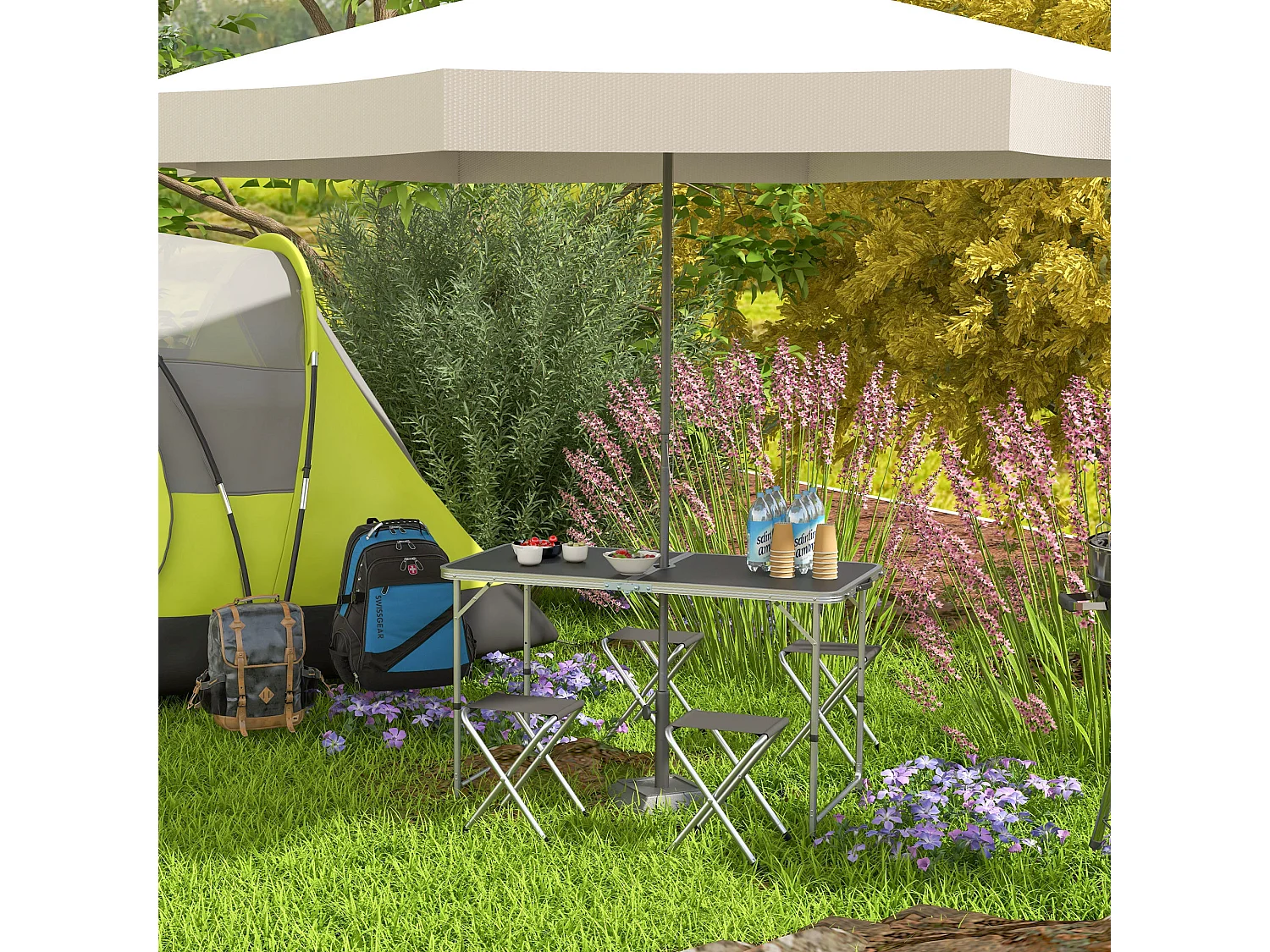 Set tavolo da campeggio pieghevole con 4 sedie nero