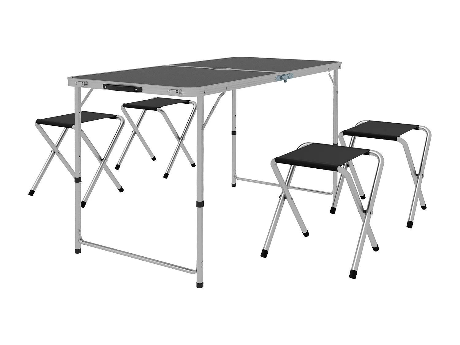Set tavolo da campeggio pieghevole con 4 sedie nero