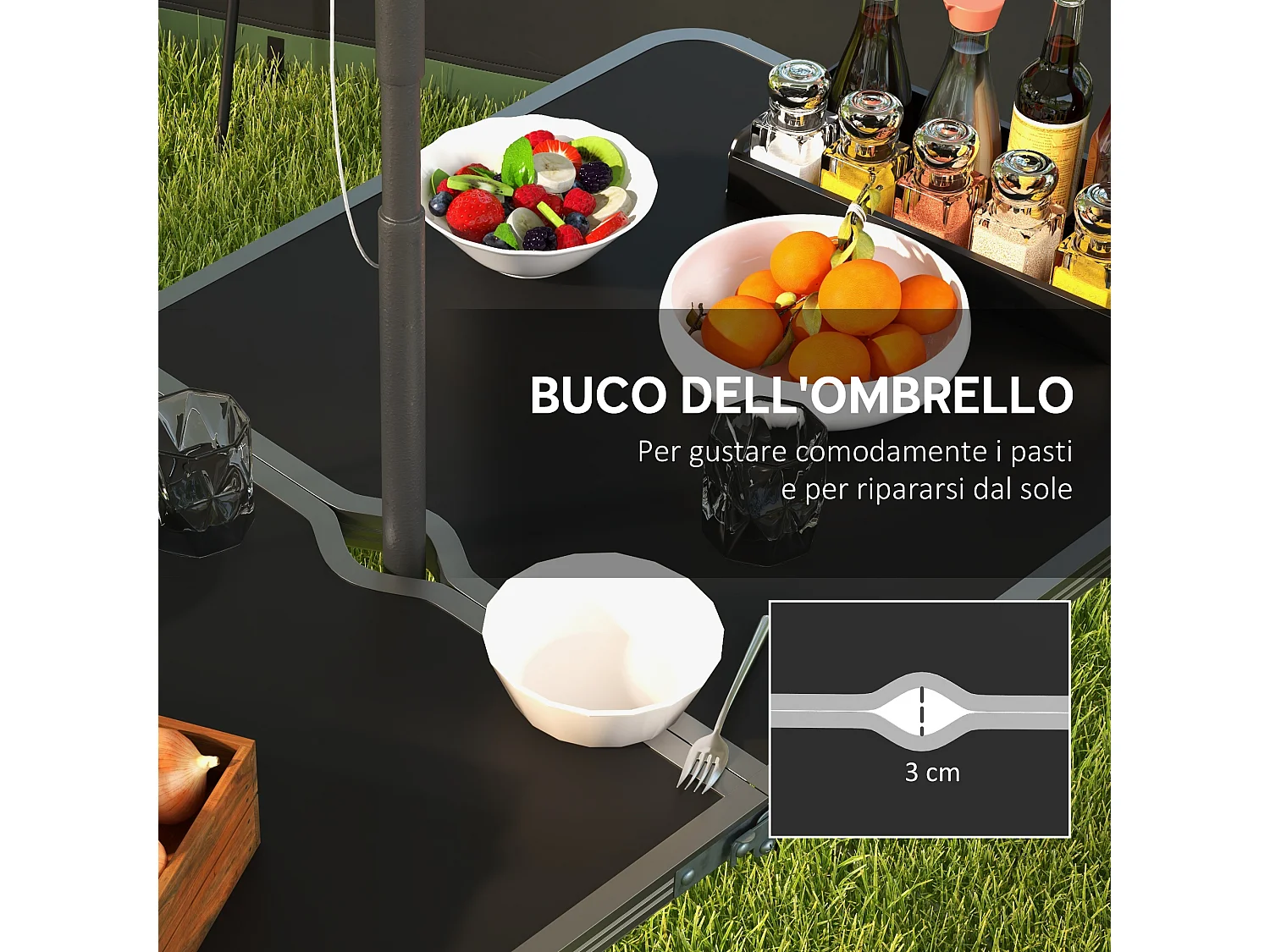 Set tavolo da campeggio pieghevole con 4 sedie nero