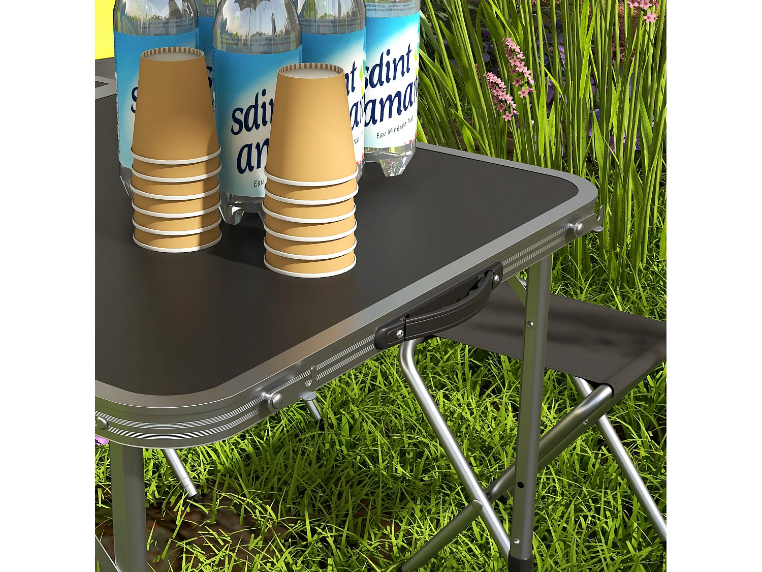 Set tavolo da campeggio pieghevole con 4 sedie nero