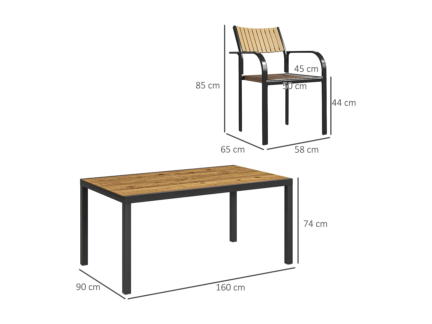 Set da giardino con tavolo allungabile e 6 sedie impilabili marrone