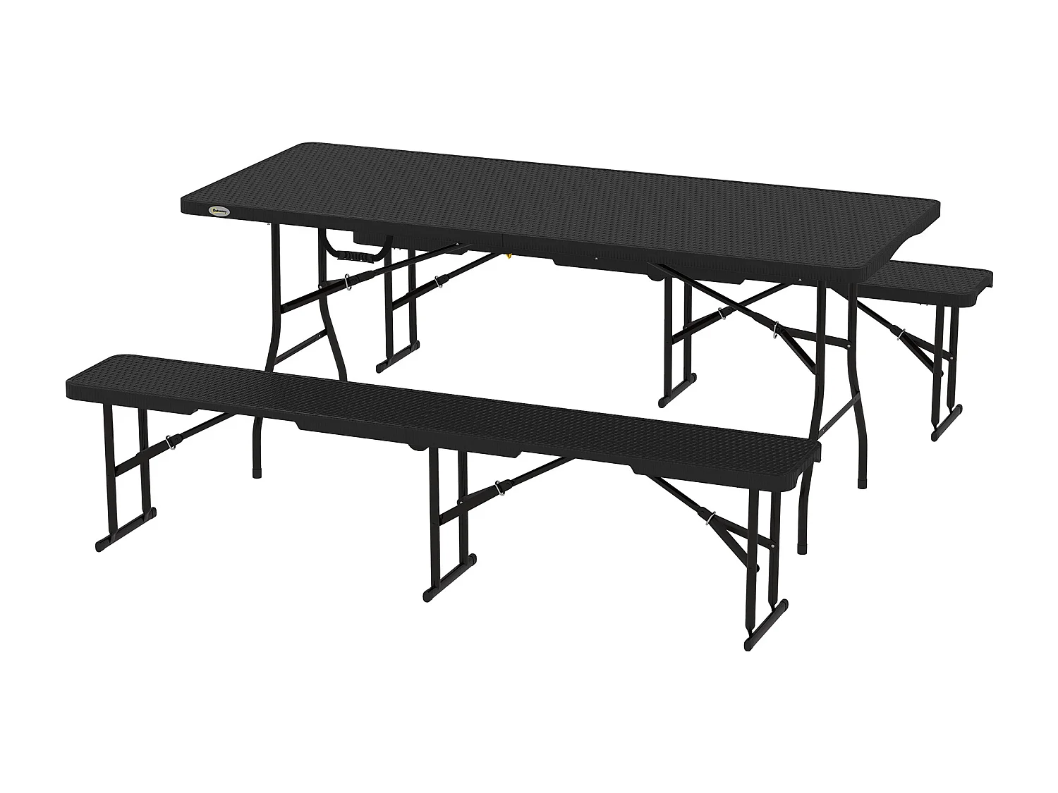 Set da pic nic pieghevole a 3 pezzi con tavolo e 2 panche nero