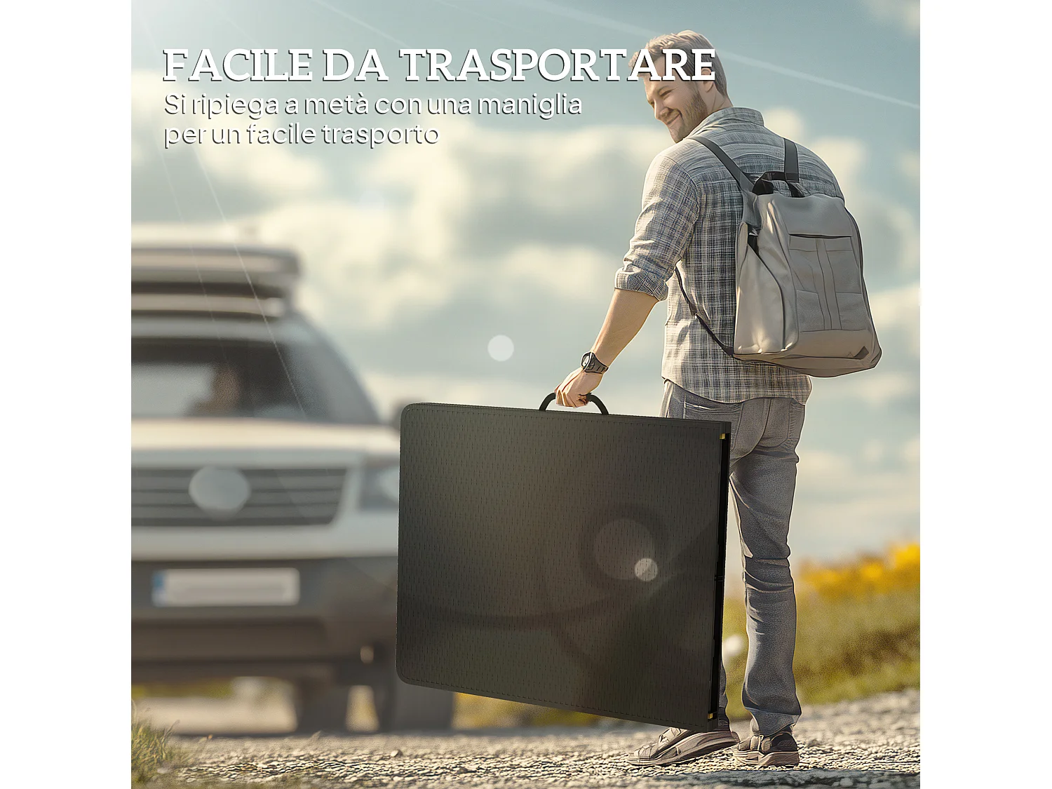 Set da pic nic pieghevole a 3 pezzi con tavolo e 2 panche nero