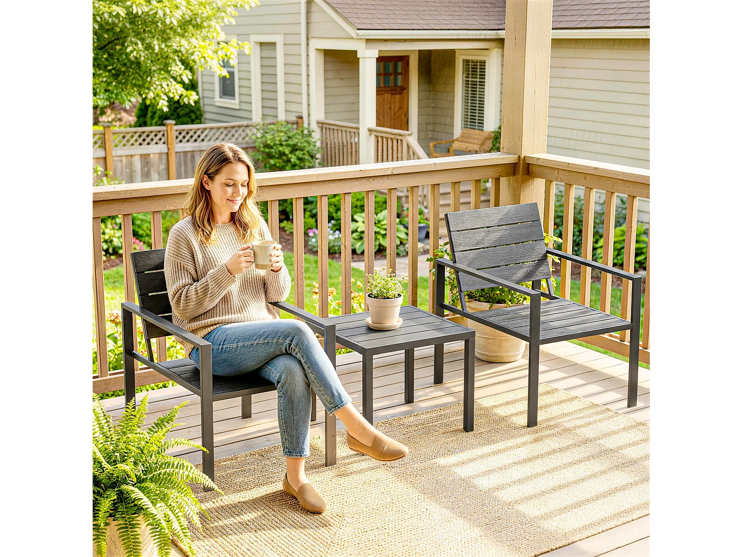 Set da giardino 3pz con 2 sedie e tavolino grigio scuro