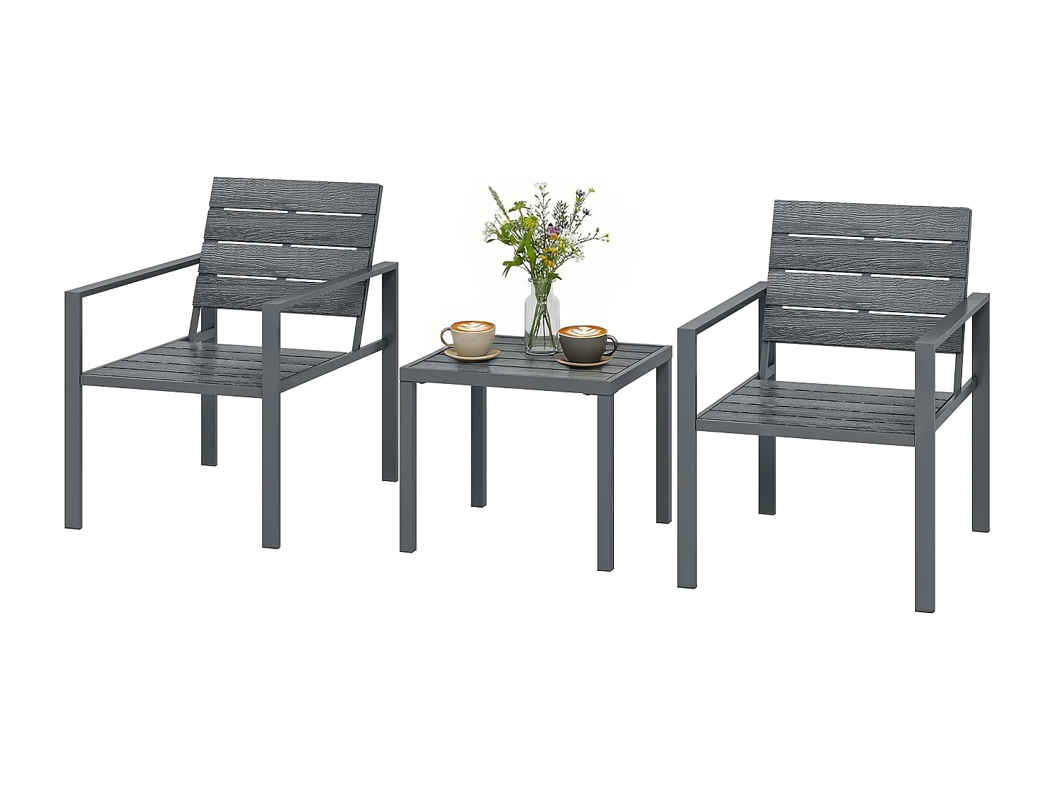 Set da giardino 3pz con 2 sedie e tavolino grigio scuro