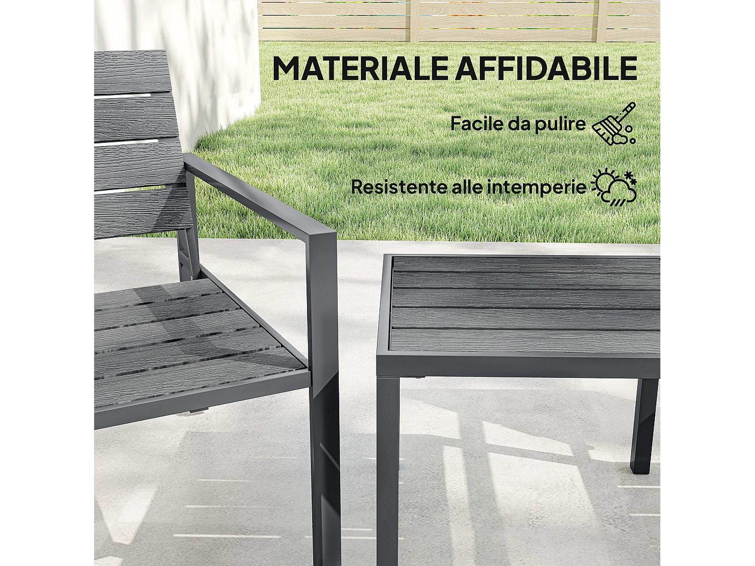 Set da giardino 3pz con 2 sedie e tavolino grigio scuro