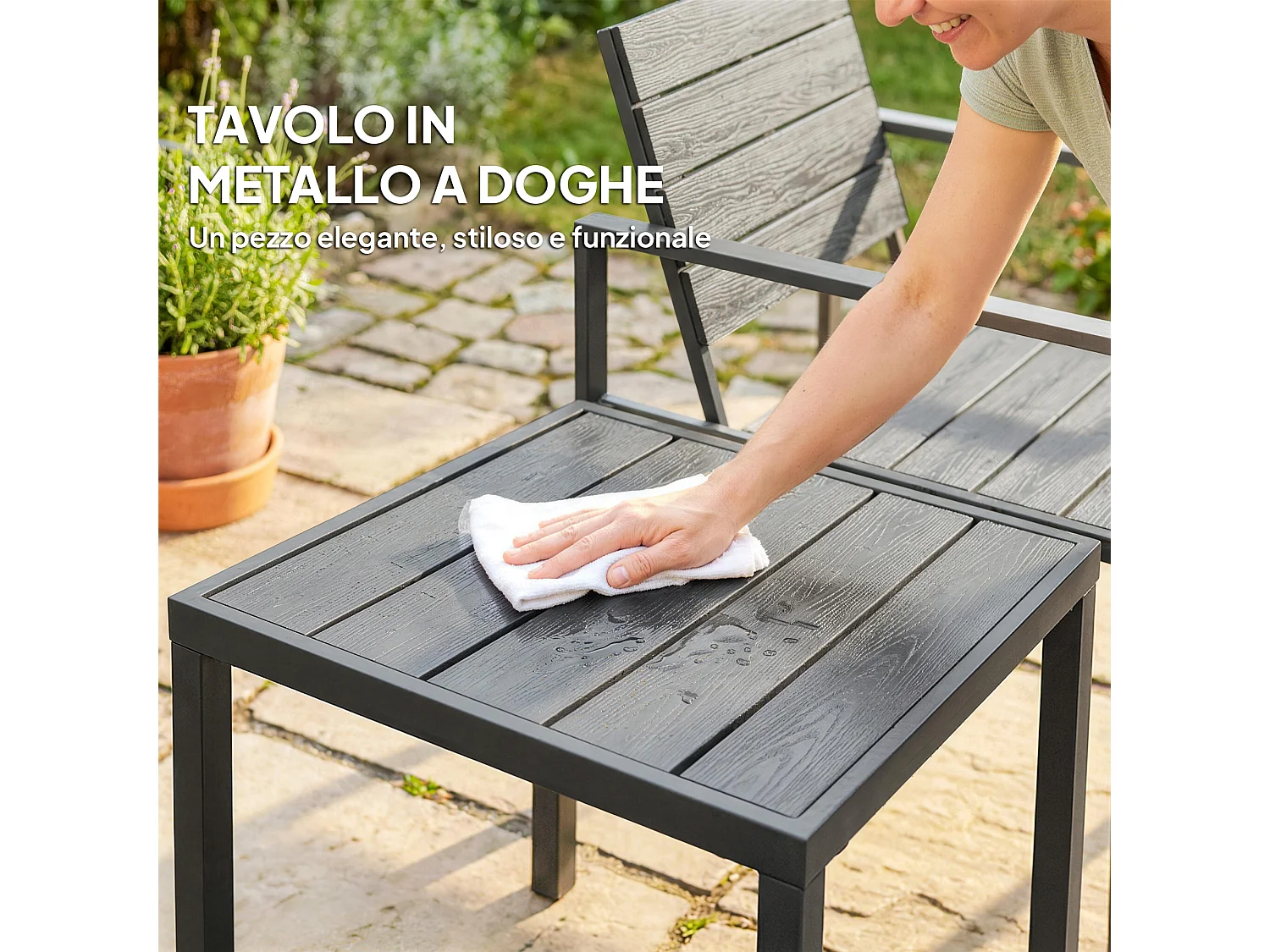 Set da giardino 3pz con 2 sedie e tavolino grigio scuro