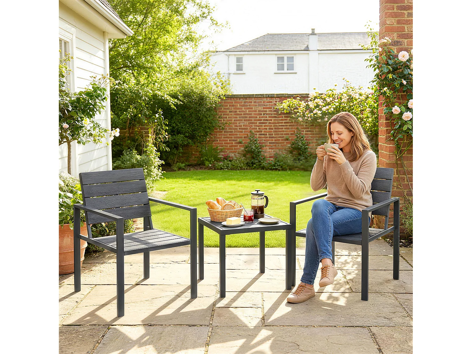 Set da giardino 3pz con 2 sedie e tavolino grigio scuro