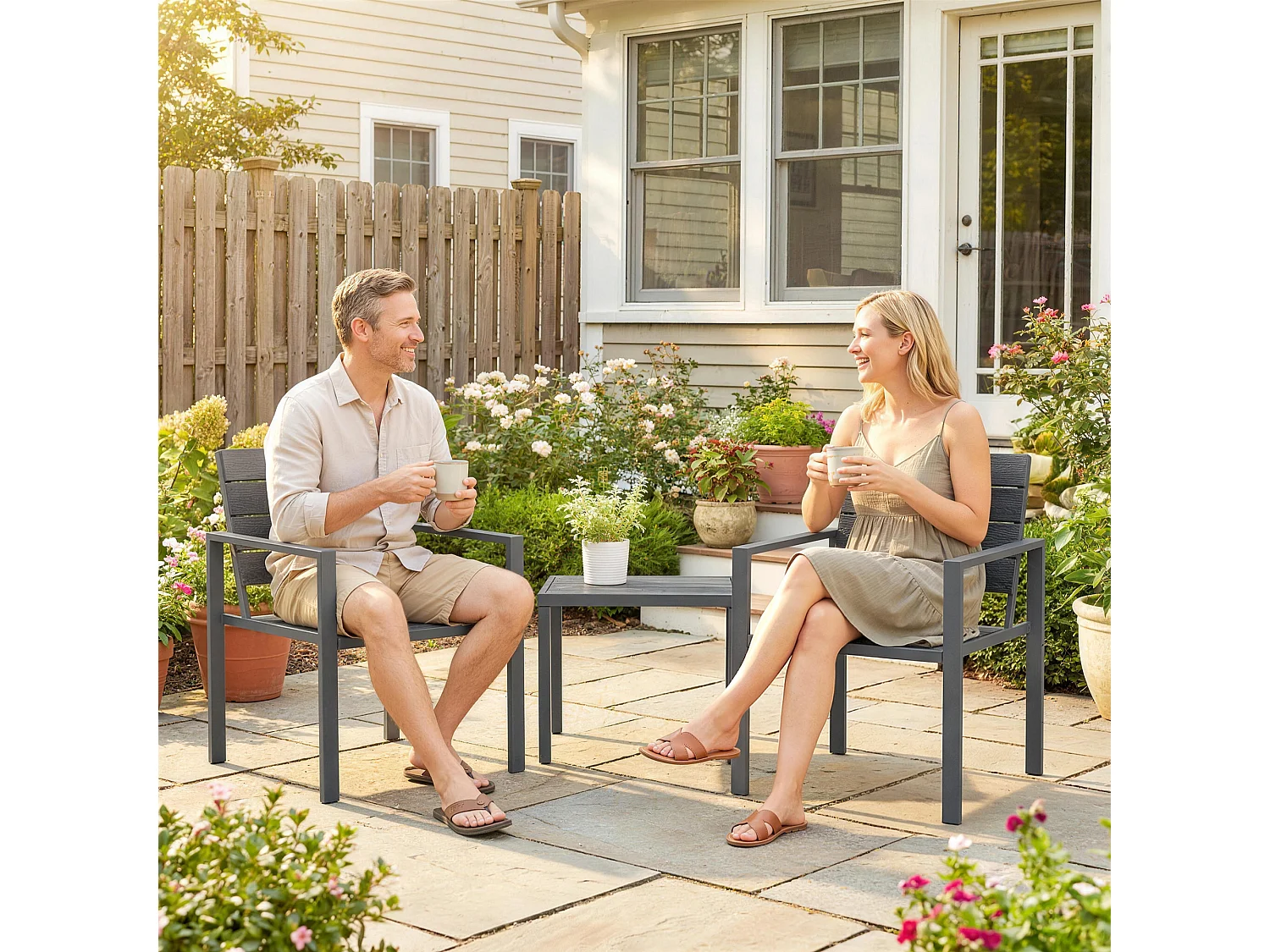 Set da giardino 3pz con 2 sedie e tavolino grigio scuro