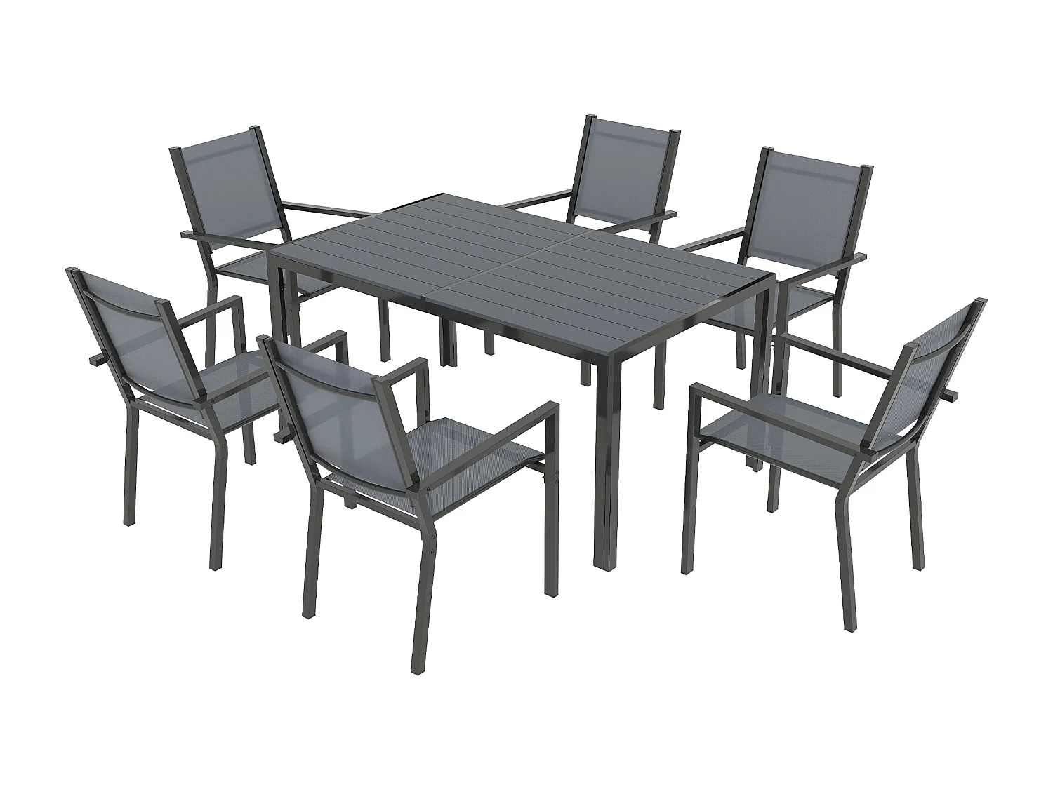 Set da giardino 7pz tavolo e 6 sedie impilabili grigio