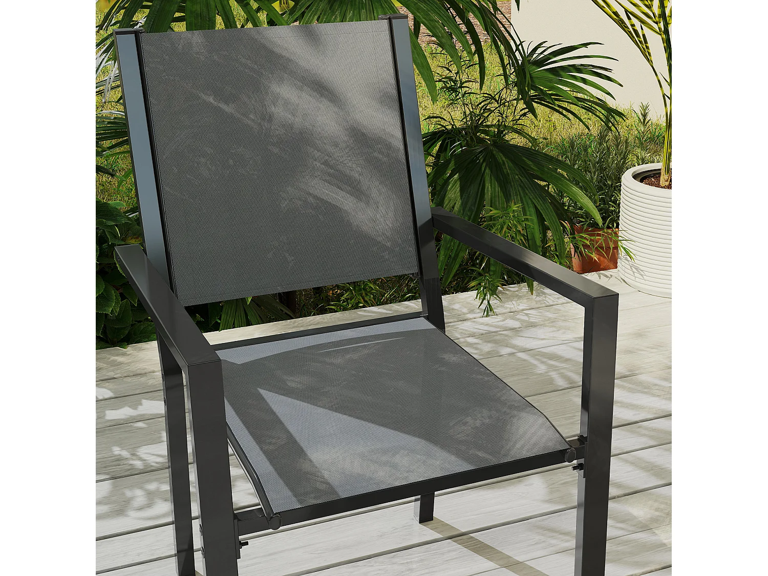 Set da giardino 7pz tavolo e 6 sedie impilabili grigio