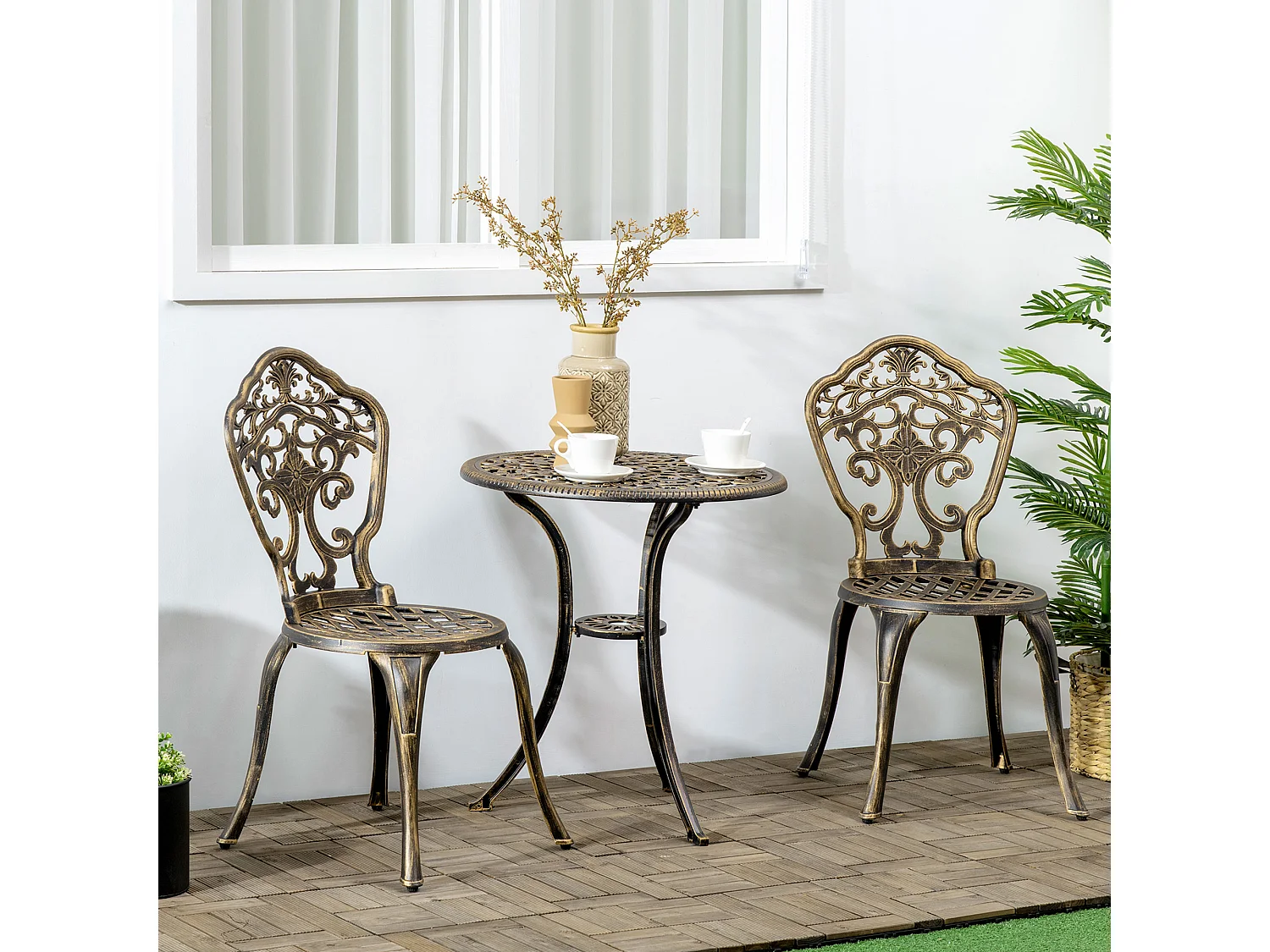 Set da esterno 3pz con 2 sedie da giardino e tavolino rotondo bronzo