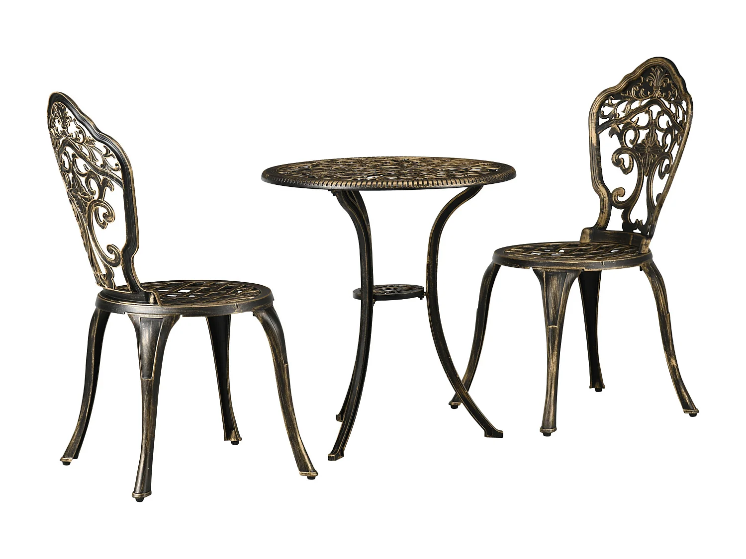 Set da esterno 3pz con 2 sedie da giardino e tavolino rotondo bronzo