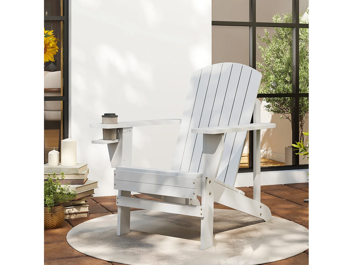 Sedia da Giardino Adirondack in Legno con Porta Bicchieri Impermeabile Anti Muffa