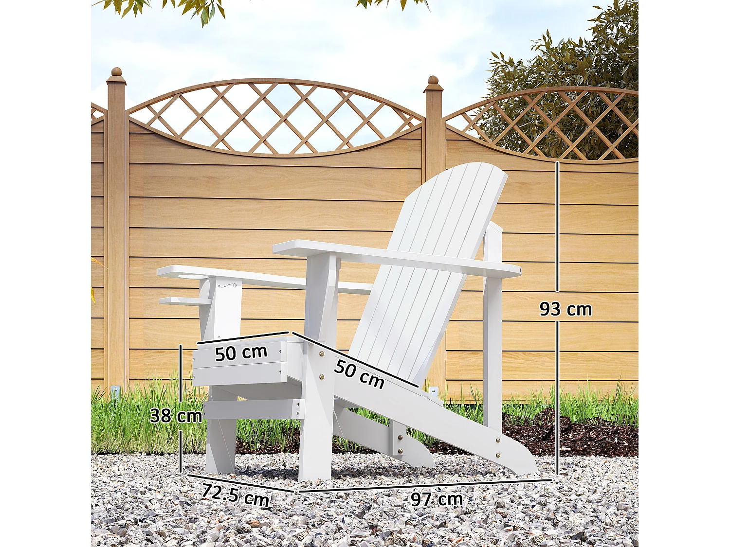 Sedia da Giardino Adirondack in Legno con Porta Bicchieri Impermeabile Anti Muffa