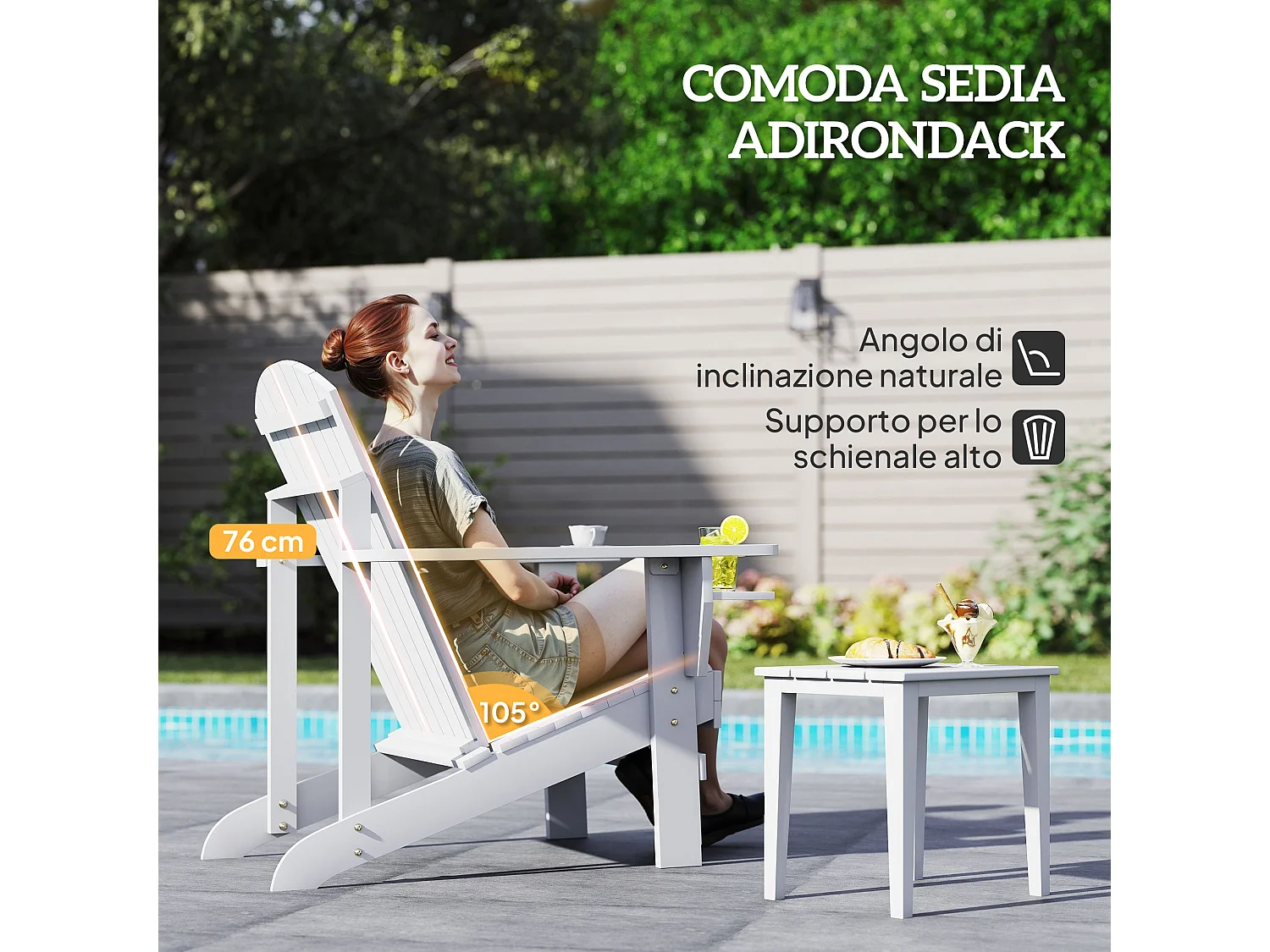 Sedia da Giardino Adirondack in Legno con Porta Bicchieri Impermeabile Anti Muffa