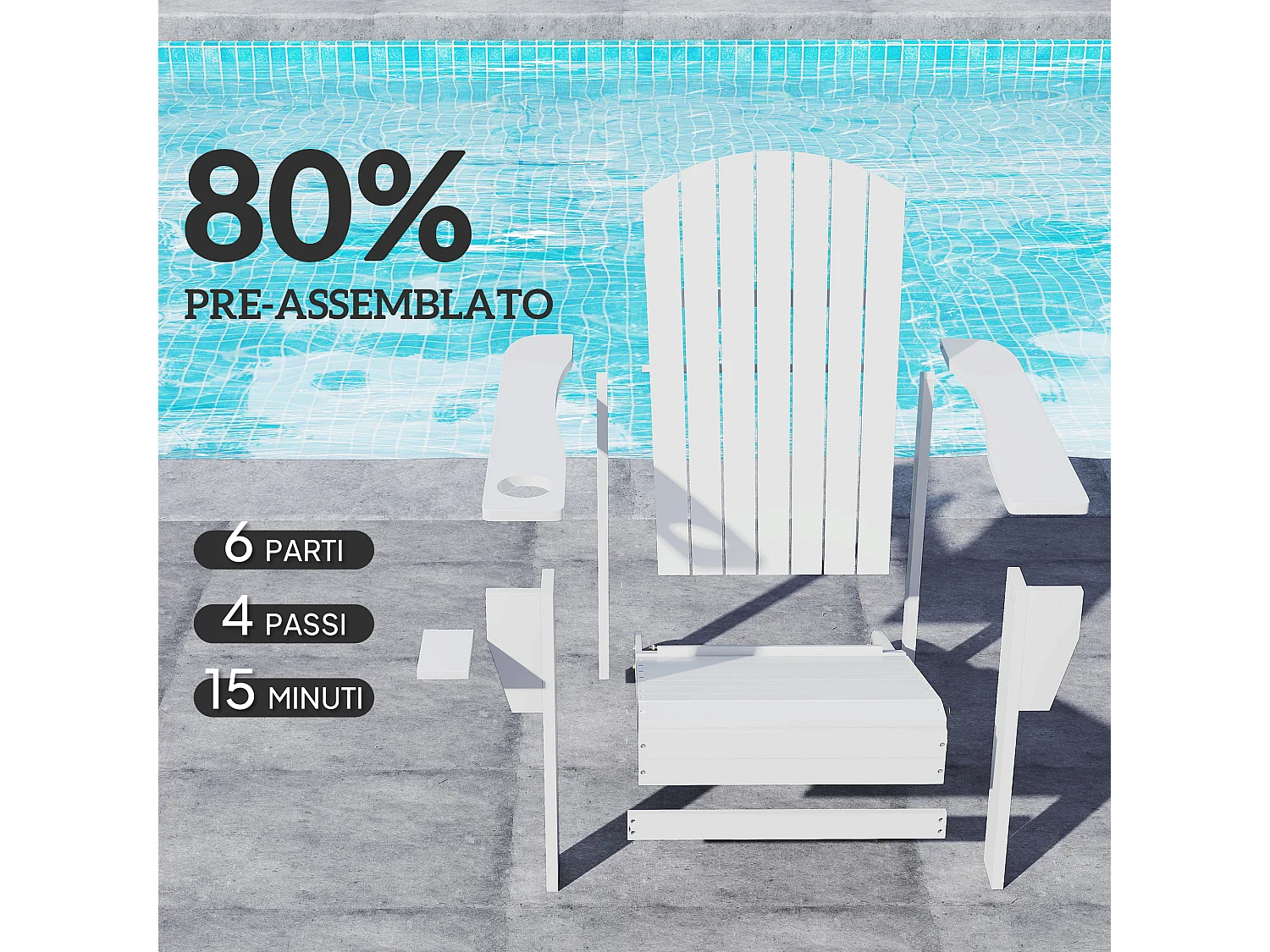 Sedia da Giardino Adirondack in Legno con Porta Bicchieri Impermeabile Anti Muffa