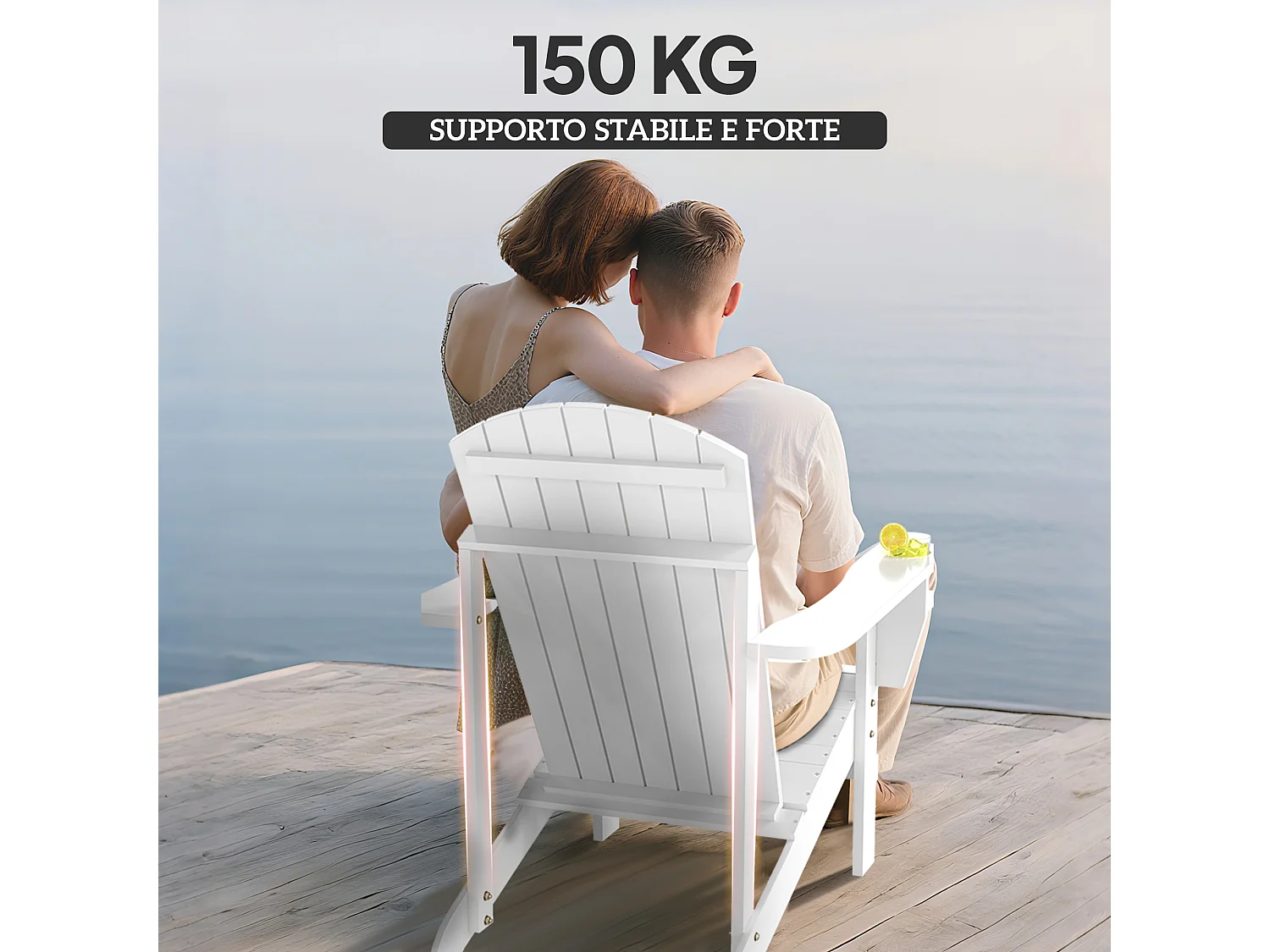 Sedia da Giardino Adirondack in Legno con Porta Bicchieri Impermeabile Anti Muffa