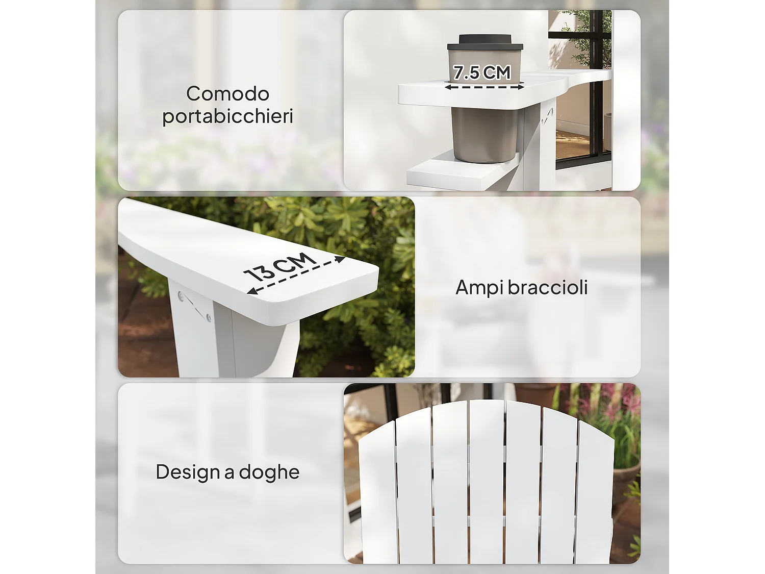 Sedia da Giardino Adirondack in Legno con Porta Bicchieri Impermeabile Anti Muffa
