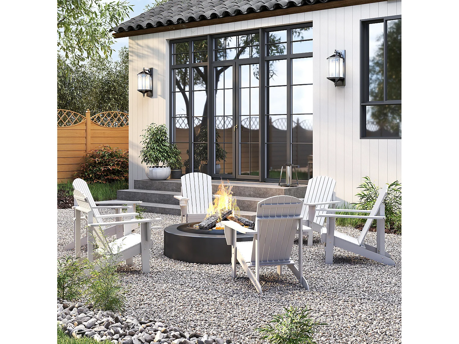 Sedia da Giardino Adirondack in Legno con Porta Bicchieri Impermeabile Anti Muffa